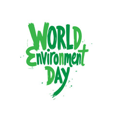 Green textured lettering announcing world environment day against white backdrop