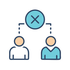 People disconnection icon illustrating broken connection between individuals