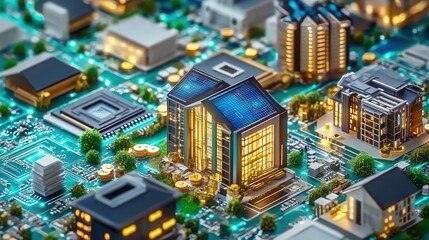 Futuristic Cityscape on Circuit Board Smart City Concept