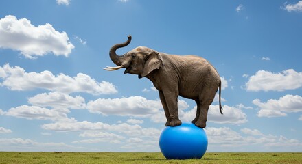 Elephant Balancing on Blue Ball
