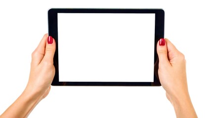 Blank tablet held by hands, ready for customization or display.