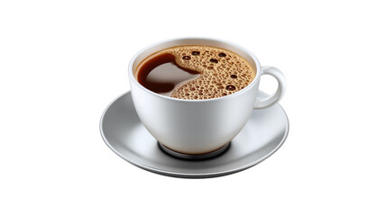 Fototapeta premium Coffee Cup: A studio shot captures a pristine, full cup of rich, dark coffee set upon a matching saucer, showcasing the simple elegance and inviting warmth of a perfect cup.