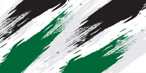 Vibrant abstract painting emulating the United Arab Emirates flag with energetic red, green, white, and black brush strokes