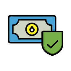 Secured payment concept with money bill and checkmark shield