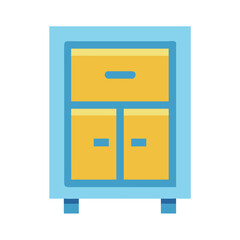 Flat illustration of a storage cabinet in light blue and gold