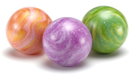 Colorful Swirled Marbles on White Background.