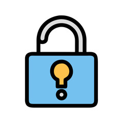 Stylized unlocked padlock with lightbulb on black background