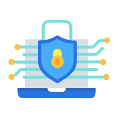 Obraz premium Laptop with shield padlock showing cybersecurity, data protection concept