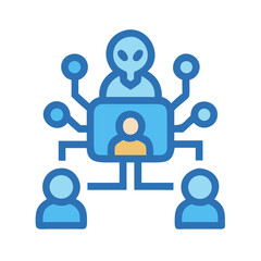Alien leadership connecting with team members via digital network
