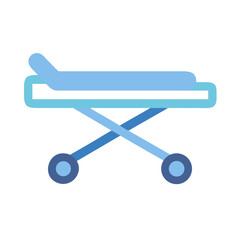 Minimalist blue hospital gurney on black background illustration