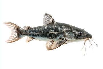 Fototapeta premium Catfish species Pangasianodon hypophthalmus displayed on a white background