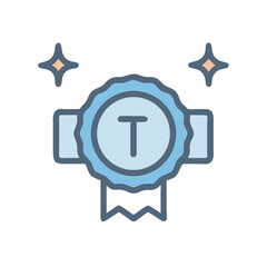 Blue ribbon icon showing achievement with letter T inside