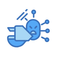 Illustration of a virus being attacked by an antivirus