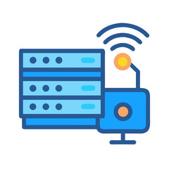 Stylized icon of a server and wireless connectivity