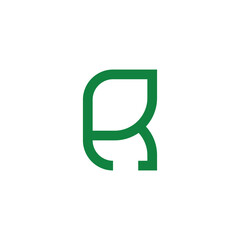 letter r simple geometric green leaf logo vector