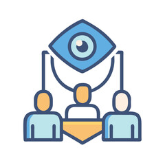 Team collaboration under surveillance with a futuristic eye icon
