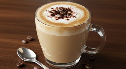 Obraz premium Latte with Coffee Bean and Spoon