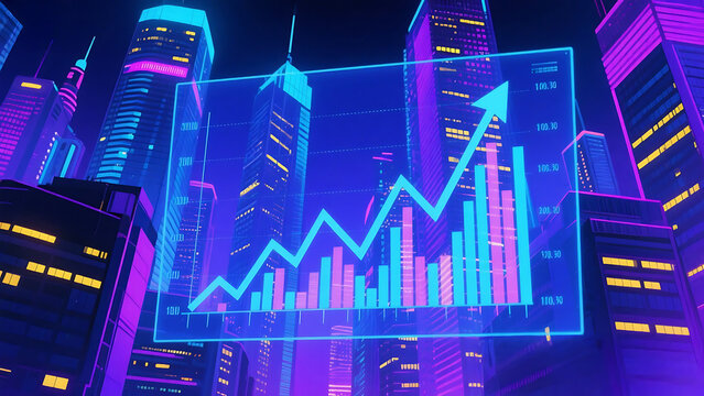 Illuminated Markets: Financial Ascent in a Vibrant City