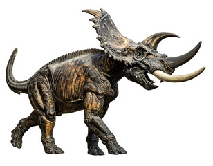 Fototapeta premium Digital Rendering of a Brown and Gold Horned Dinosaur on Transparent Background