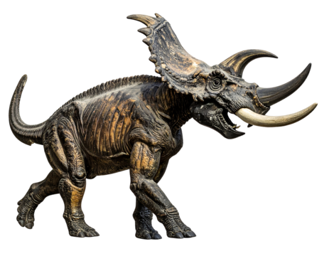 Digital Rendering of a Brown and Gold Horned Dinosaur on Transparent Background
