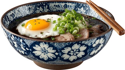 Delicious Ramen Bowl with Egg  Chopsticks.