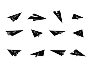 set of paper airplane silhouette symbol icon design vector isolated transparent background