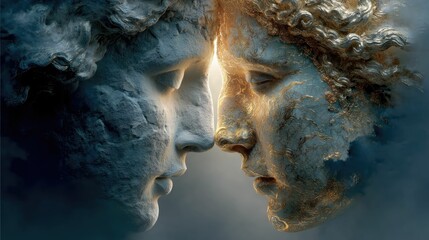 Artistic representation of atman inner self merging digital art ethereal setting close-up perspective