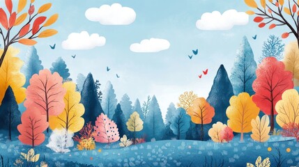 Colorful autumn forest scene