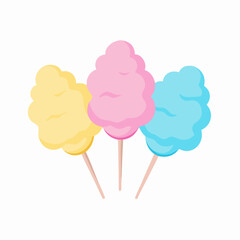 Three Pastel Cotton Candy Sticks - Yellow, Pink, Blue