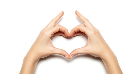Fototapeta premium Hands Forming Heart Shape on White Background