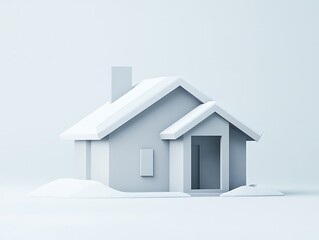 Naklejka premium Modern geometric snow-covered house icon in soft gray with a simple chimney
