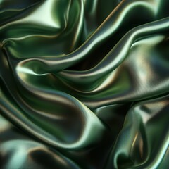 Fototapeta premium Abstract close up of flowing green satin fabric with folds and highlights studio shot for texture background
