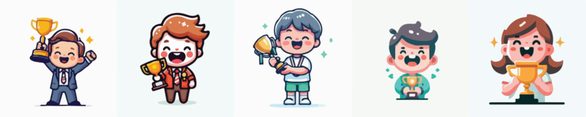 Set vector of a child holding a champion trophy
