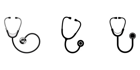 Solid Vector Icon for Stethoscope, Set of Medical icons silhouette vector, Medical stethoscope vector collection & Set of stethoscope silhouette vector design, Stethoscope set vector and Silhouette.