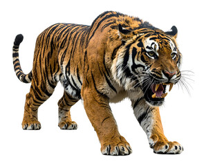 Fototapeta premium Snarling Orange Tiger on Transparent Background