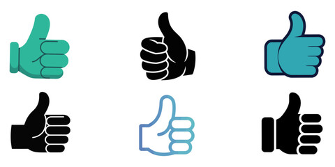 set of thumbs up hand icons, set of like icons, set of thumb up symbols, thumb up illustration in vector, vector thumbs up like illustrations, Like Button Flat Icon. Pixel Perfect. For Mobile and Web.