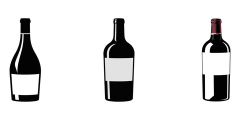 wine bottle vector illustration, Various wine bottle shapes 3in1. Vector, Various types wine glasses and bottles icon set. Wine glass and bottle vector black silhouette collection icons, silhouette.