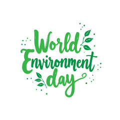Hand-Lettered World Environment Day Design with Green Foliage Accents and Typography