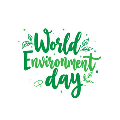 Fototapeta premium Vibrant green lettering celebrating global ecology day with plant decorations
