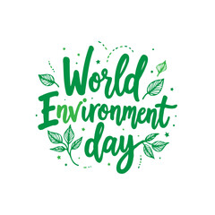 Fototapeta premium World Environment Day Illustration with Green Lettering and Botanical Motifs