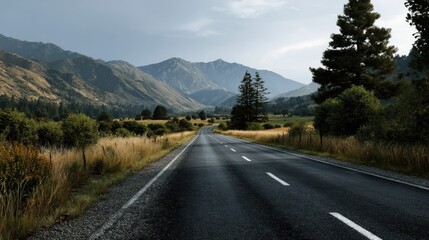 Fototapeta premium Scenic Mountain Road: Serene Landscape Photography