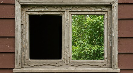Old Weathered Window with Trees Visible