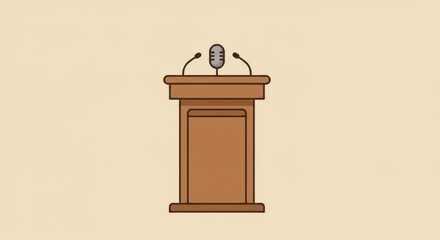Simple Illustration of a Wooden Podium with Microphones for Presentations or Speeches