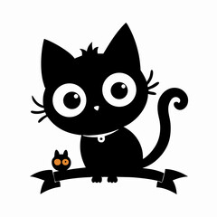 Cute Black Cat Halloween Cartoon Illustration
