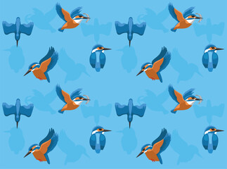 Bird Kingfisher Cartoon Character Seamless Wallpaper Background