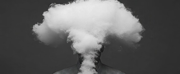 Cloud Head Person with a cloud obscuring their face in monochrome