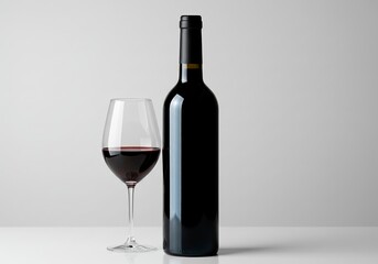 Red wine bottle, glass set elegant. This elegant drink for simple elegant joy