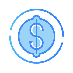 Obraz premium Blue circle flat icon with dollar sign inside