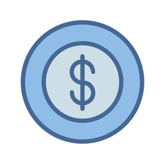 Light blue dollar coin flat design vector illustration
