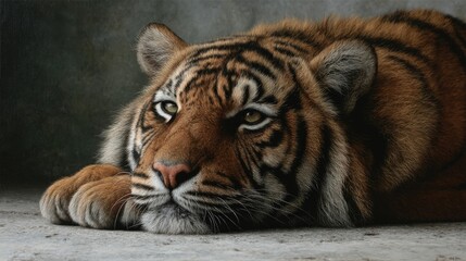 Obraz premium Majestic Tiger: A Pensive Portrait in Somber Hues
